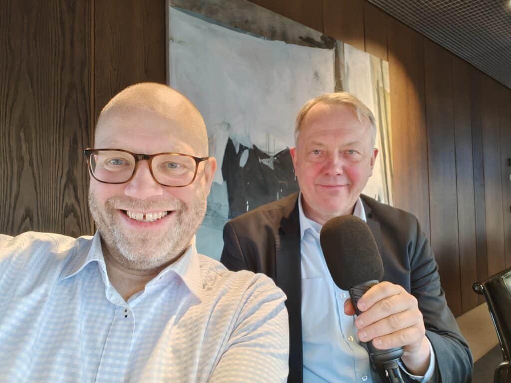 Reporter Klaus Jakobsen, og partner advokatfirma Simonsen Vogt Wiig, Nicolay Skarning.