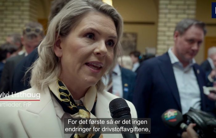DinBedrift tok en hel rekke video-intervjuer med ulike politikere under lansering av statsbudsjett 2027 tidligere i uken. Her eksemplifisert ved partileder Sylvi Listhaug (FrP).
Foto: Andreas Reinhardt, Stang Media