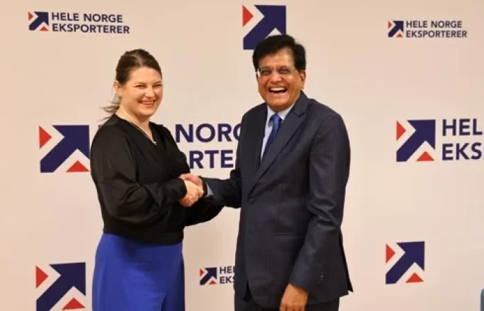 Næringsministeren møtte Indias handel- og industriminister, Piyush Goyal i april. Foto: NFD