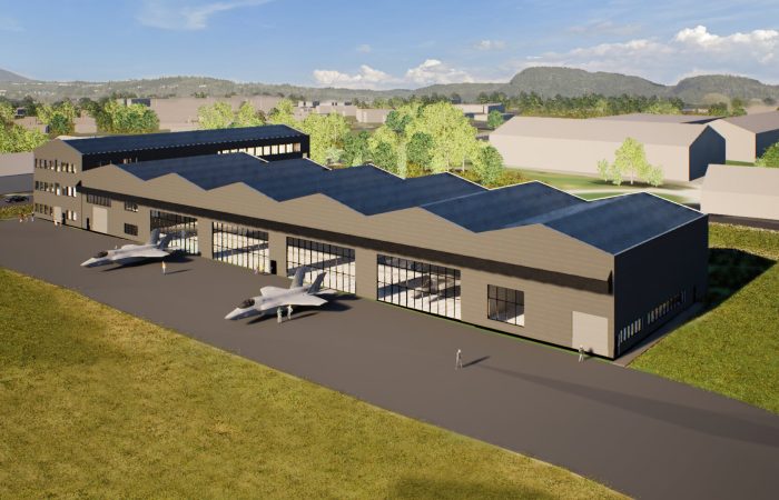 Forsvarsbygg startet i 2025 byggarbeidet for et tre-etasjes kontor- og undervisningsbygg til Luftforsvaret med undervisningslokaler, teknisk infrastruktur for flyopplæring, samt kontorplasser for ansatte på Værnes. Foto: Forsvarsbygg