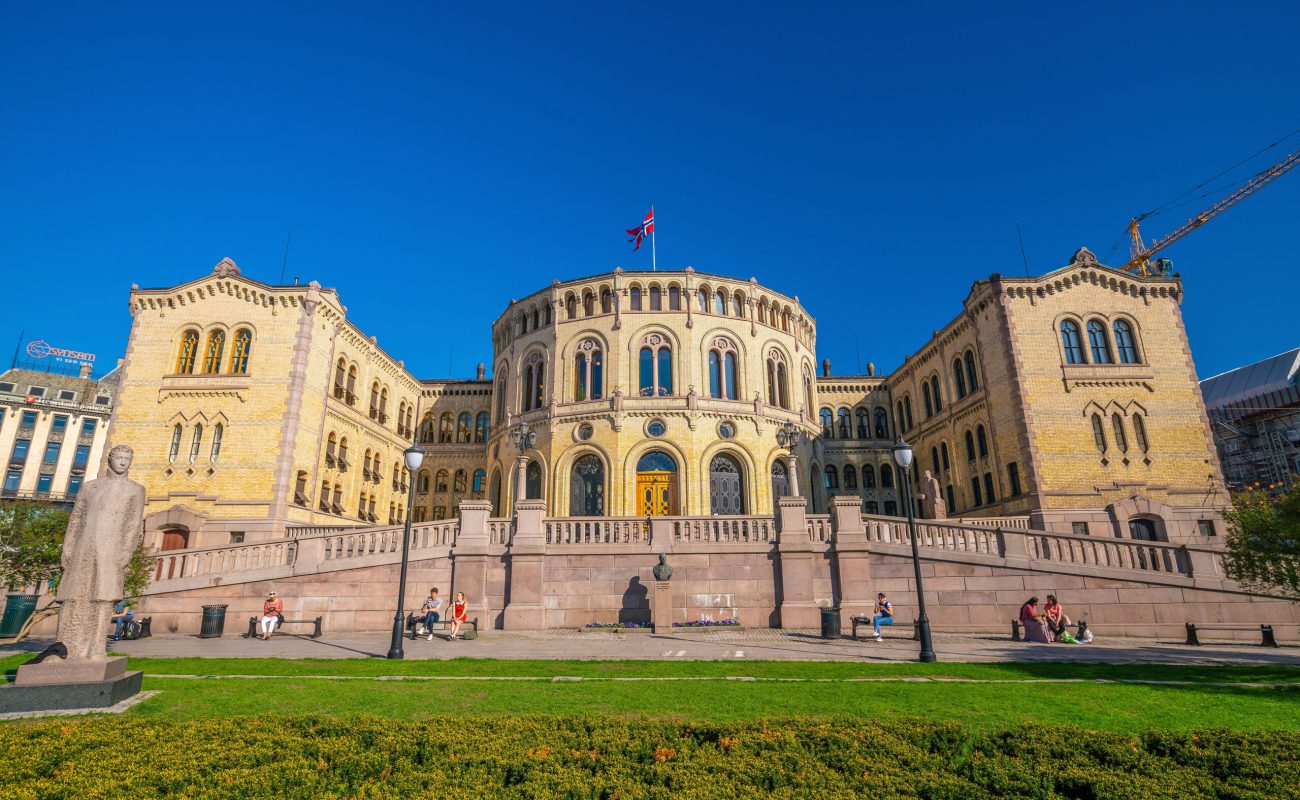 OSLO, NORWAY - MAY 9, 2018 : View of the norwegian parliament in Oslo, Europe