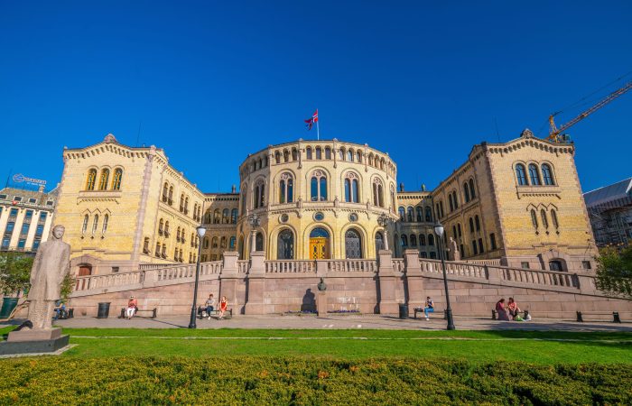 OSLO, NORWAY - MAY 9, 2018 : View of the norwegian parliament in Oslo, Europe