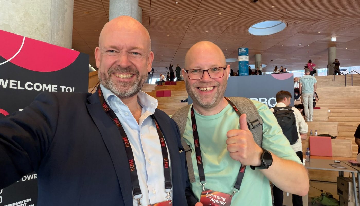 Jørund Rytman (SMB Norge) og vår reporter Klaus Jakobsen, på Investor Day/TechBBQ, København i august 26. Er det håp for en god teknologifestival også i Norge?
Foto: Jørund Rytman