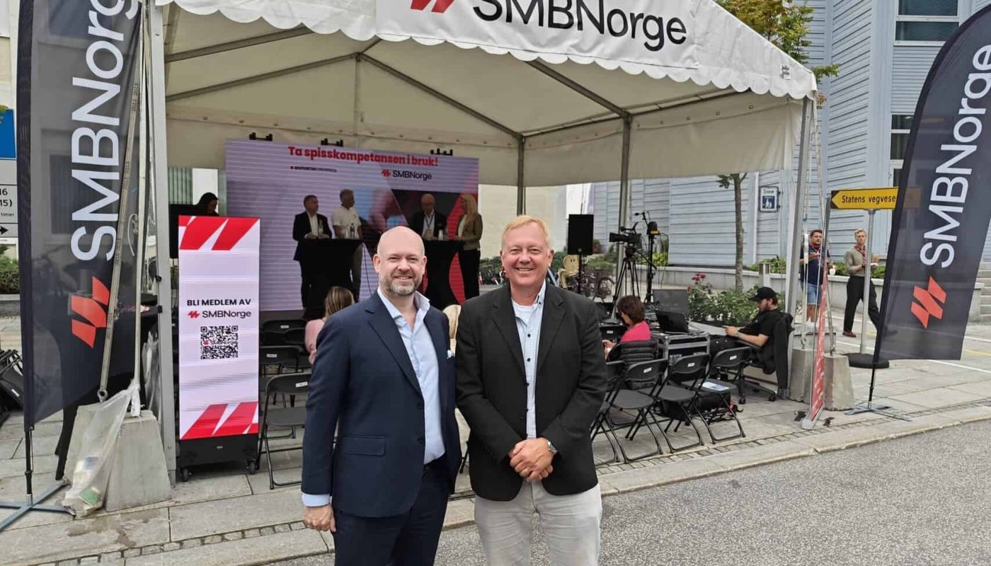 Jørund Rytman (SMB Norge) og Nicolay Skarning (Simonsen Vogt Wiig) kjemper videre mot regjeringens vikarbyrå-nekt. Her avbildet under Arendalsuka 2025.
Foto: Klaus Jakobsen