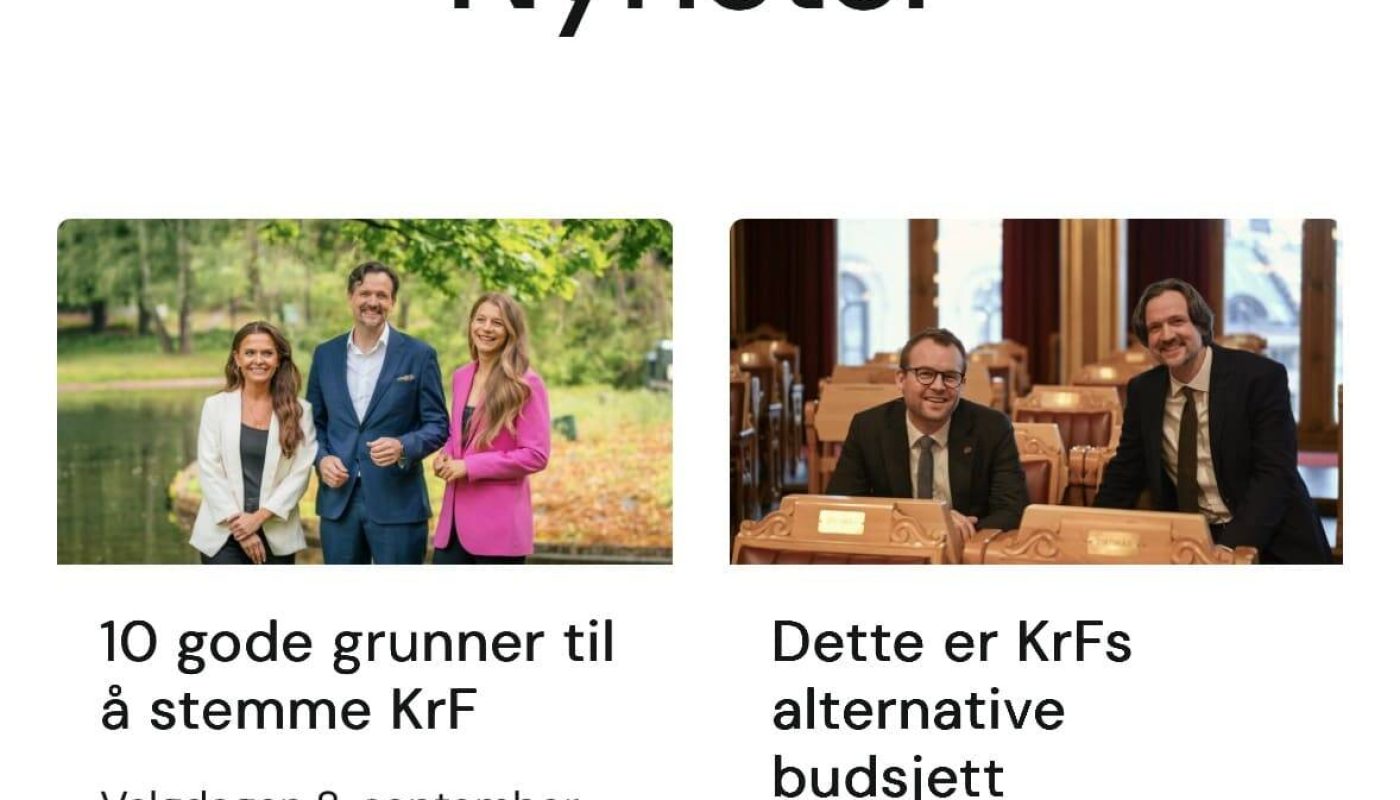 Skjermbilde fra KrF sin nyhets-avdeling