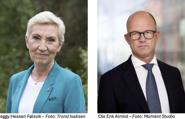 Peggy Hessen Følsvik (LO) og Ole Erik Almlid (NHO)