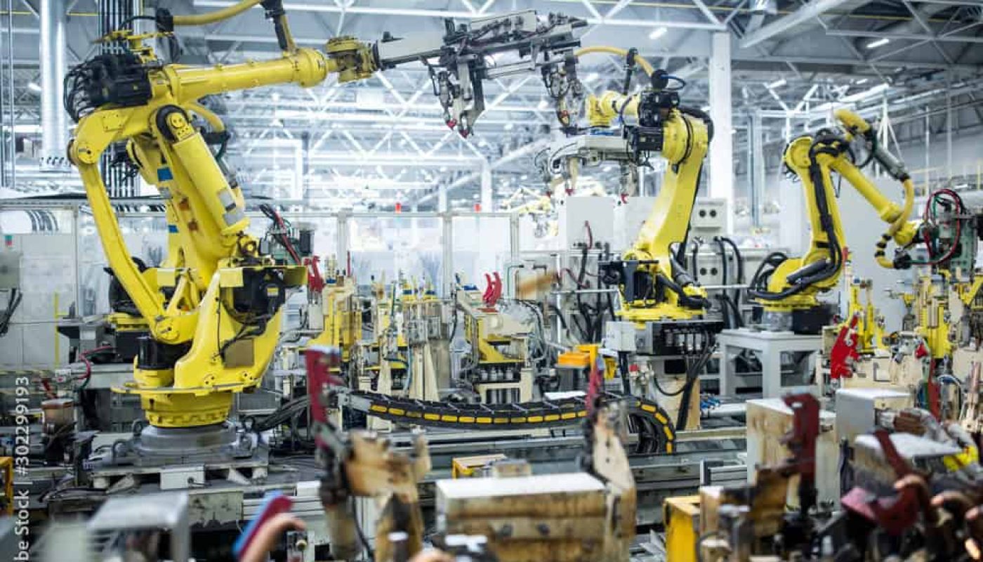 Industrial robots in a car factory