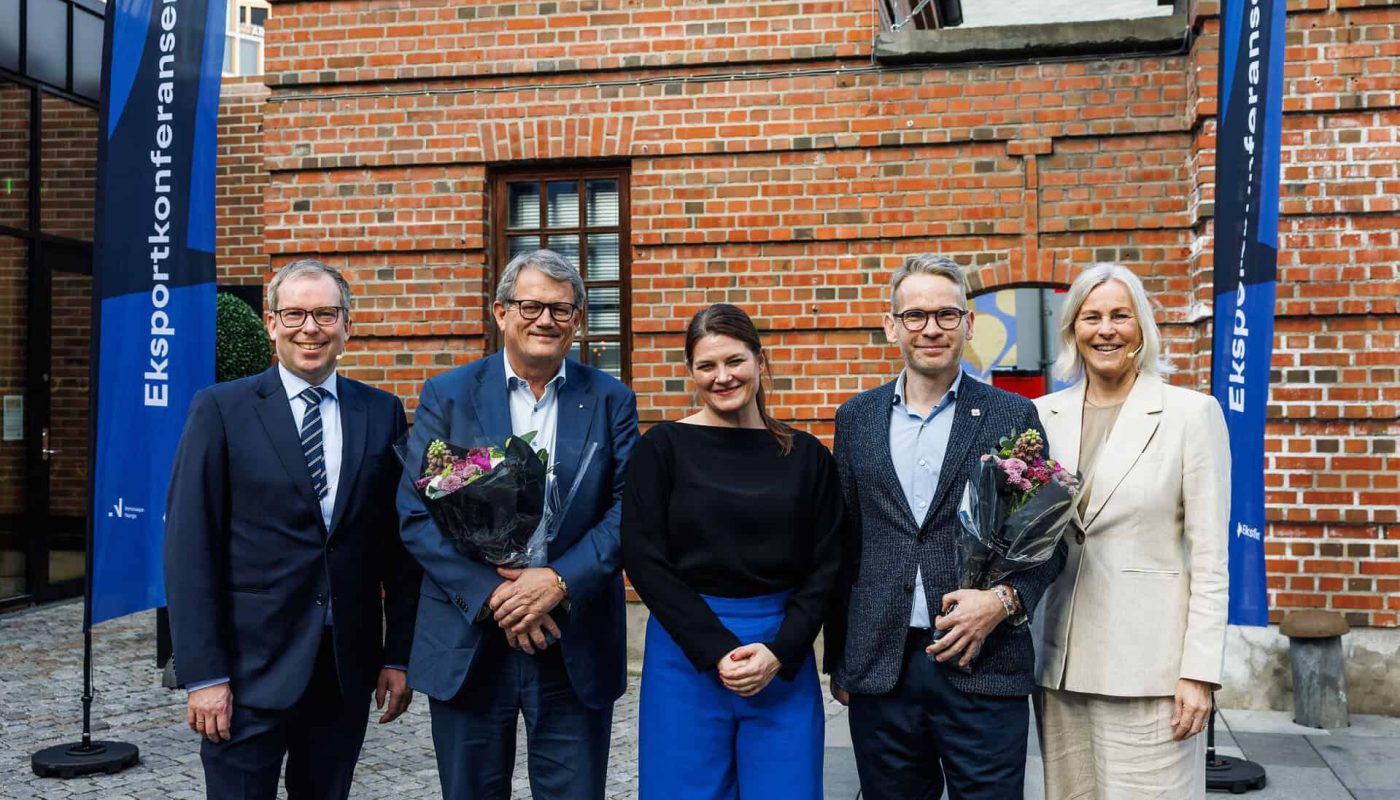 Håkon Haugli, Adm.dir Innovasjon Norge, Morten Fon, President og Adm.dir Jotun, Cecilie Myrseth  Næringsminister, Thomas Bonnerud, Adm.dir Zivid og Tone Lunde Bakker, Adm.dir. Eksfin. Foto: Kilian Munch.