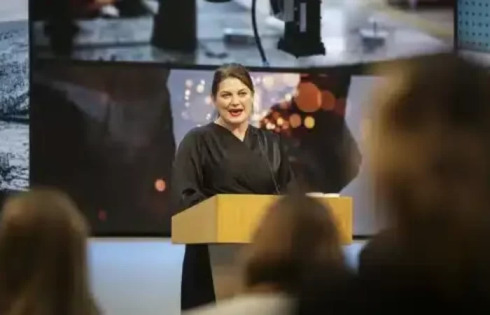 Næringsminister Cecilie Myrseth under fremleggelsen av industrimeldingen. Foto: David Berg Tvetene / NFD