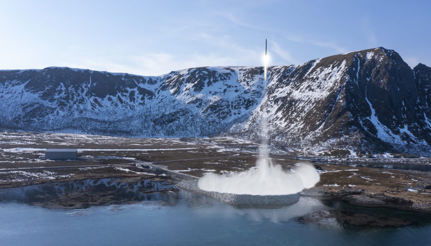 Illustrasjon av en oppskytning fra den første oppskytningsrampen på Andøya Spaceport.